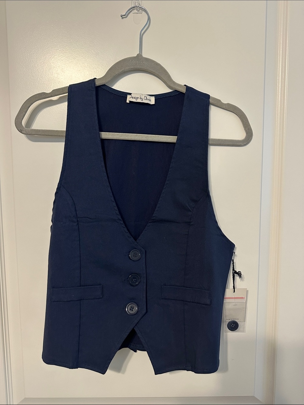 Navy Button-Front Women's Vest